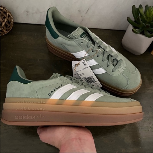 adidas Gazelle Bold Sage Silver Green Gum Sole - Picture 10 of 11